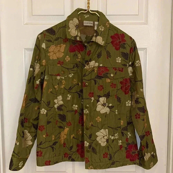 Chicos Green button down jacket Sz 0 - Picture 1 of 6